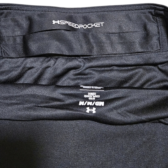 Under Armour Speed Pocket Run Shorts Mens M 9" Black Fitted Lined Zip Pocket - Picture 6 of 15
